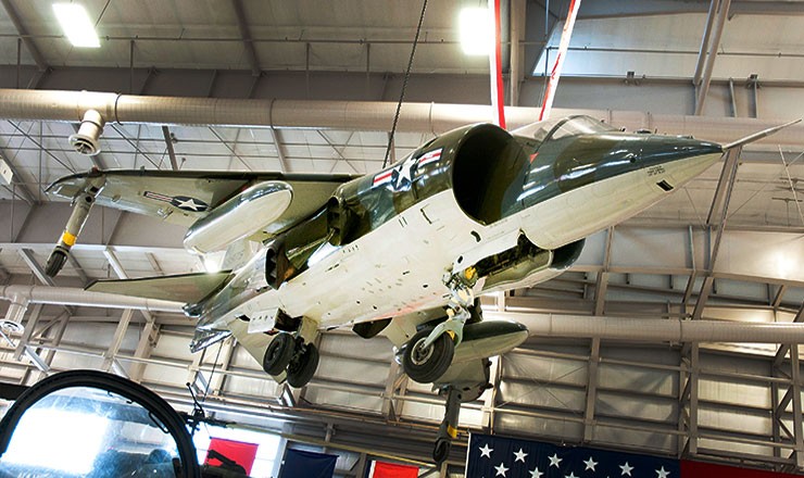 Photo of the AV-8C Harrier on display in the museum.