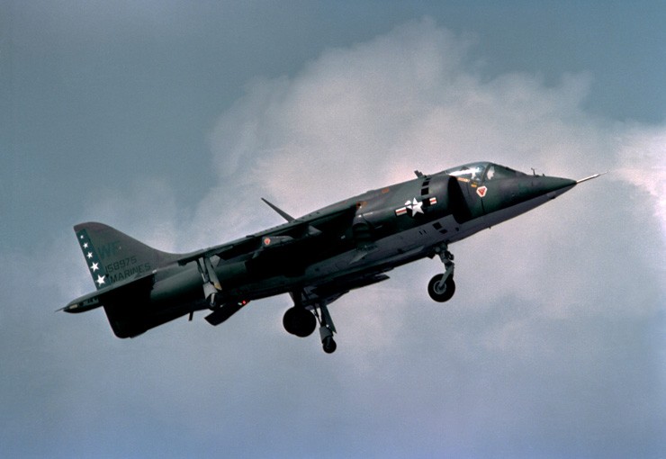 Photo of the musuem;'s AV-8C Harrier in operational service at Naval Air Station Whiting Field, Florida.
