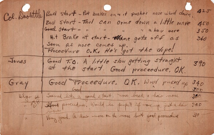 Photo of notes kept by Navy Lieutenant Henry Miller during training of the Doolittle Raiders.