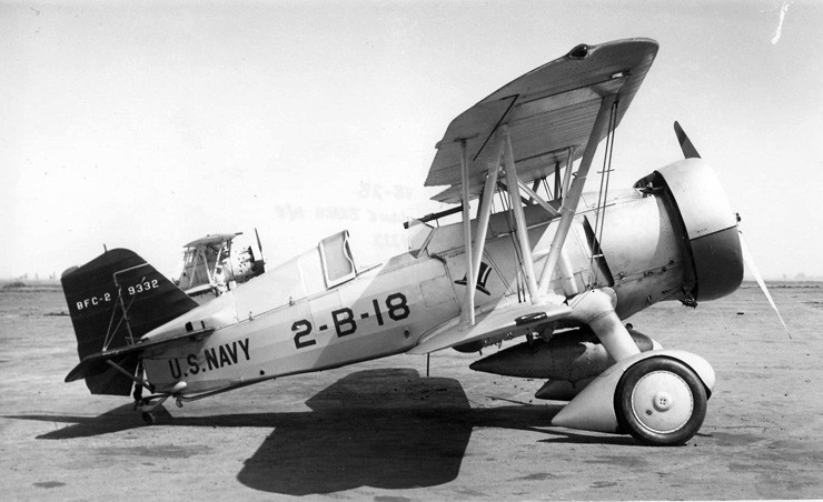 Photo of a BFC-2 Goshawk of the High Hat squadron on the ground in the 1930s.