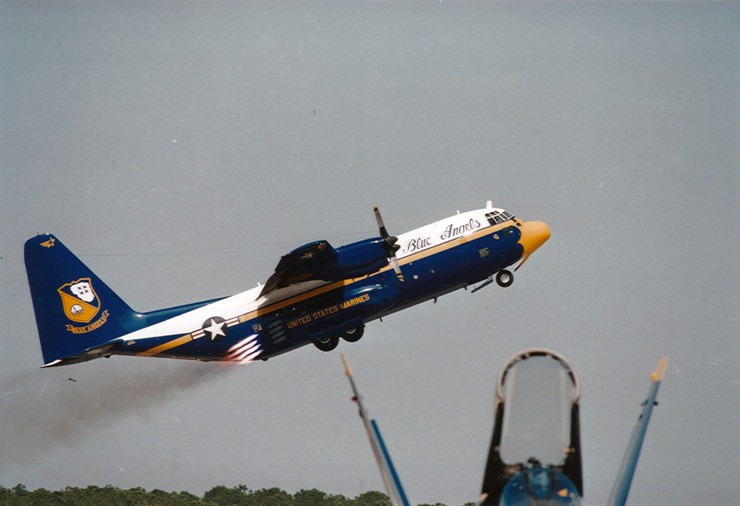 Photo of Blue Angels' TC-130G Hercules nicknamed Fat Albert making Jet-Assisted Take-Off.
