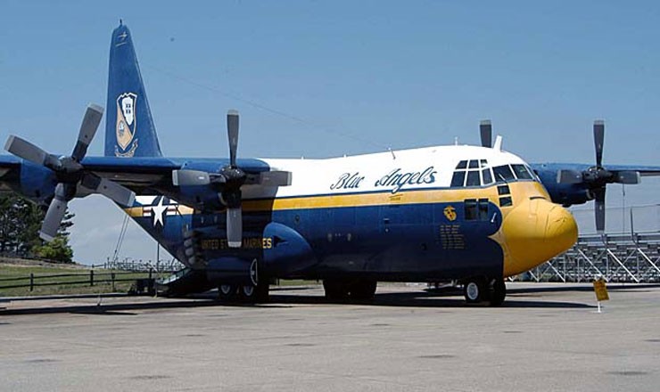 Photo of TC-130G that flew with the Blue Angels as Fat Albert on display at the museum.
