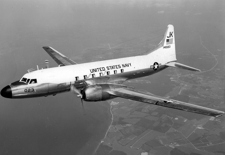 Photo of a C-131F Samaritan in flight in 1965.