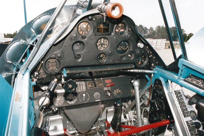 Photo of pilot's cockpit of SB2U Vindicator