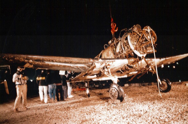 Photo of SB2U-2 Vindicator aircraft upon recovery from Lake Michigan.