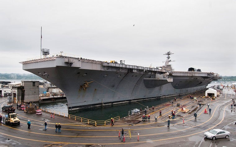 USS <i>John C Stennis</i> (CVN 74) aircraft carrier homeported in Bremerton, WA, in dry dock at PSNS &amp; IMF.