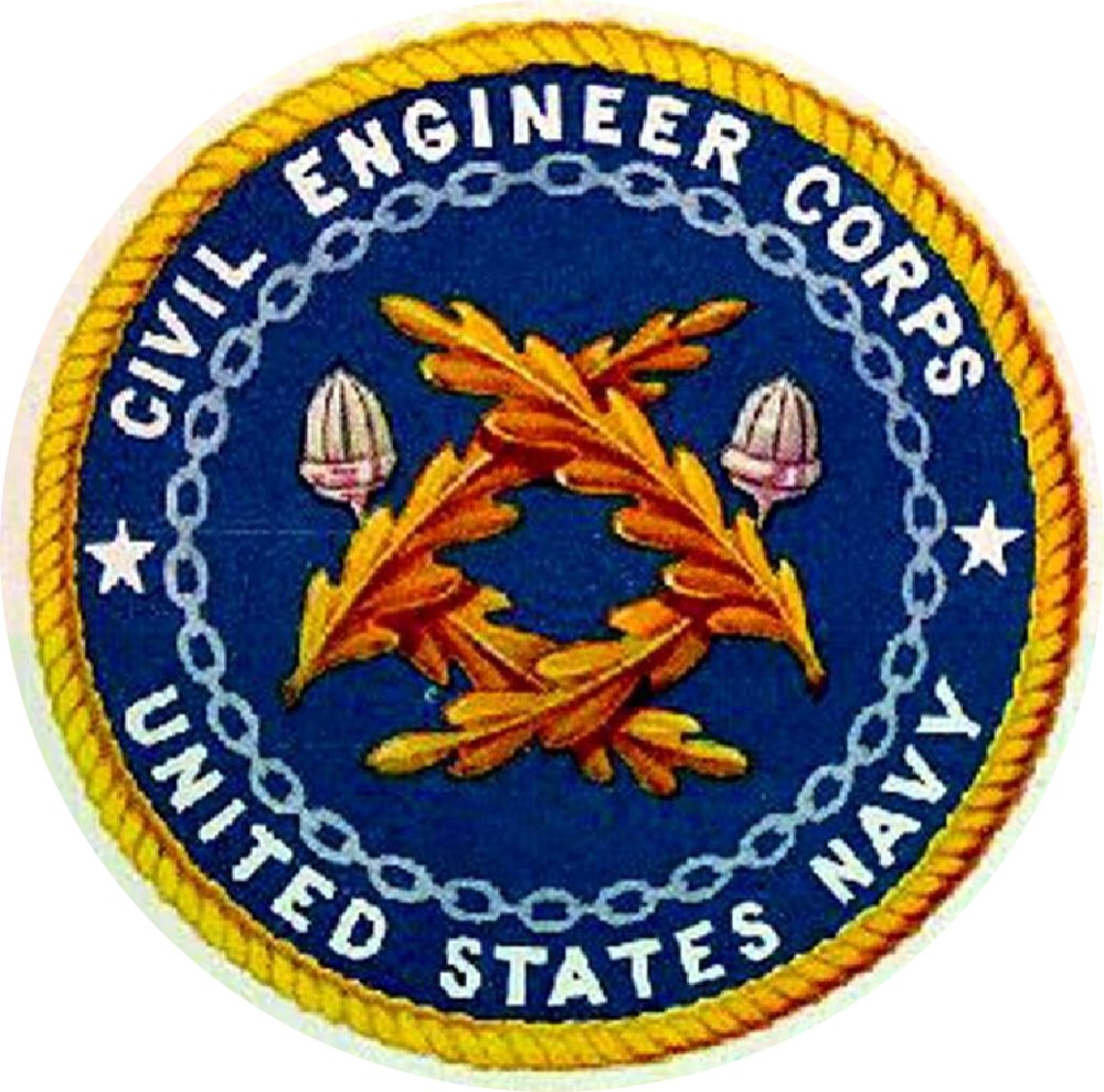 Civil Engineer Corps logo after Navy Regulations changed the color from silver to gold, c. 1919. In 1905, the Civil Engineer Corps adopted two crossed silver sprigs, each composed of two live oak leaves and an acorn as their insignia in lieu of the original Old English letters “C.E.” In 1919, uniform regulations specified that it the insignia be of gold instead of silver. 