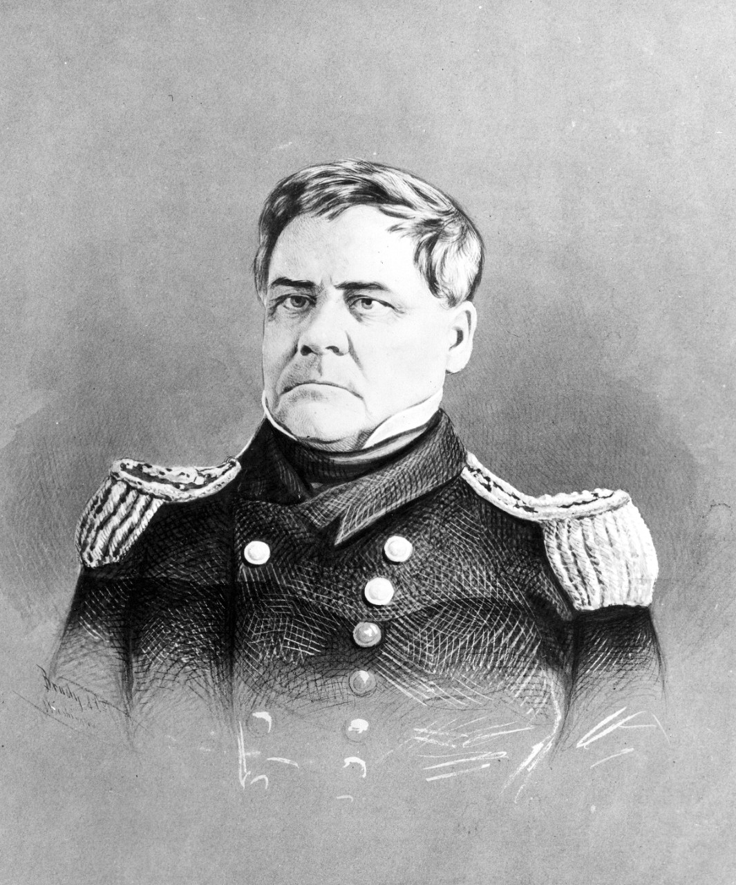 Commodore Lewis Warrington, the first Chief of the Bureau of Navy Yards and Docks. From 1826 to 1830, Commodore Warrington served as one of the three Navy Board commissioners, a body charged with the administration of naval affairs. Afterwards, Warrington returned to the Norfolk Navy Yard to serve as commandant. In 1840, the Navy reassigned to Washington to serve for another two years as commissioner on the Navy Board. After the Navy reorganized the department in 1842, Warrington became first Chief of the Bureau of Navy Yards and Docks.