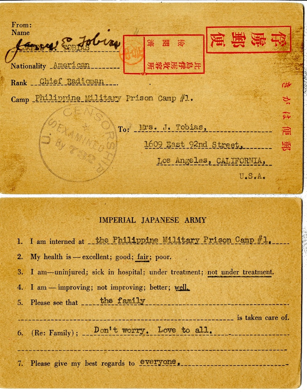 <p>Imperial Japanese Army Prisoner of War postcard</p>
