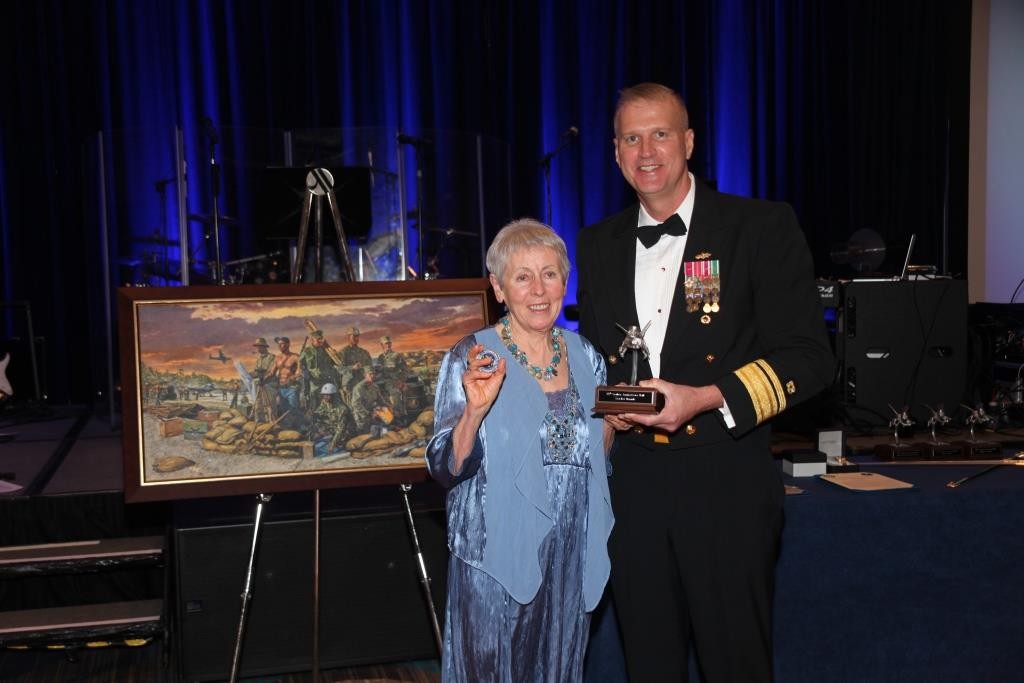<p>Sea Bee Ruault and RADM Bret Muilenburg at the 75th Anniversary Seabee Ball in Washington, D.C., 4 March 2017.</p>
