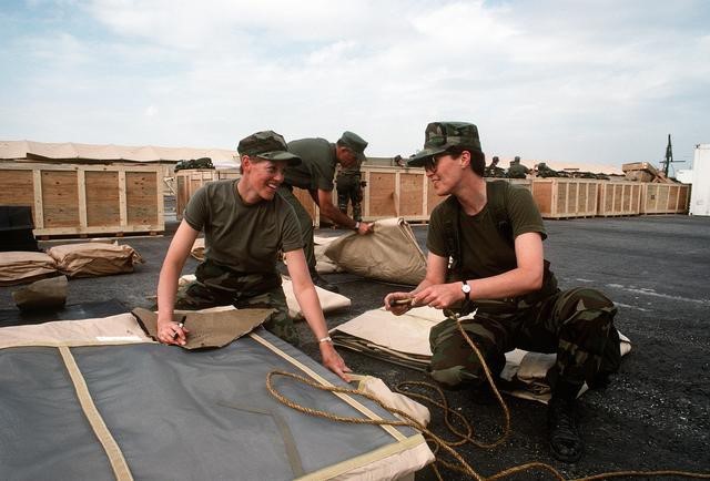 Seabees setting up camp in the Desert, exact location unknown, 1990.