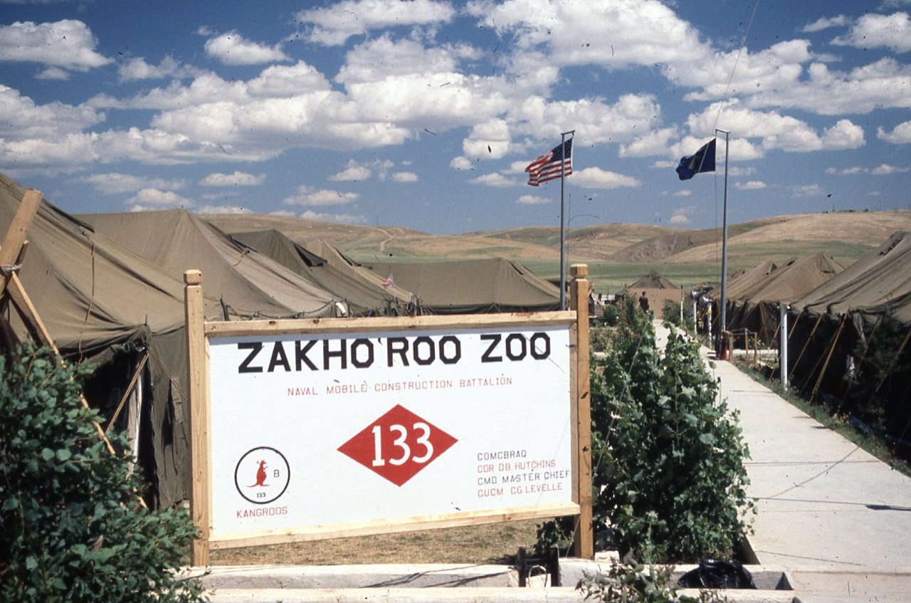 <p>NMCB 133 Camp Zakho Roo Zoo in Kurdistan as part of Operation Provide Comfort, 1991.</p>