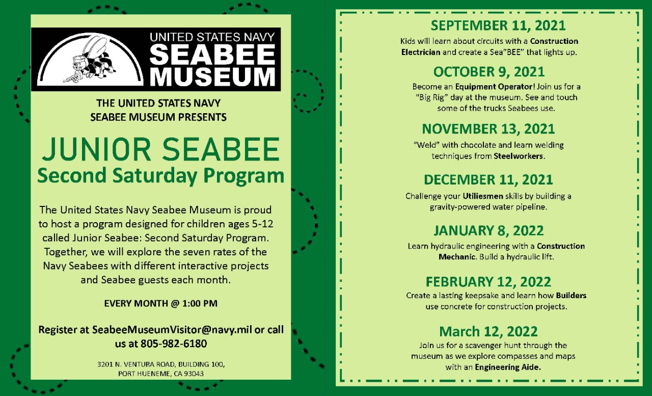<p>Junior Seabee Second Saturday Program graphic</p>