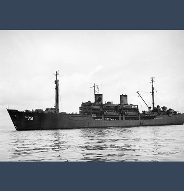 USS Dawson (APA-79) in San Francisco Bay, California, in late 1945 or early 1946.
