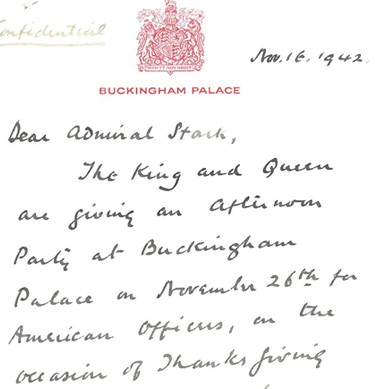 Handwritten letter on Buckingham Palace letterhead. 