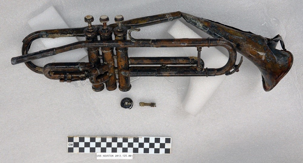 Trumpet recovered from wreck site of USS Houston (CA-30)