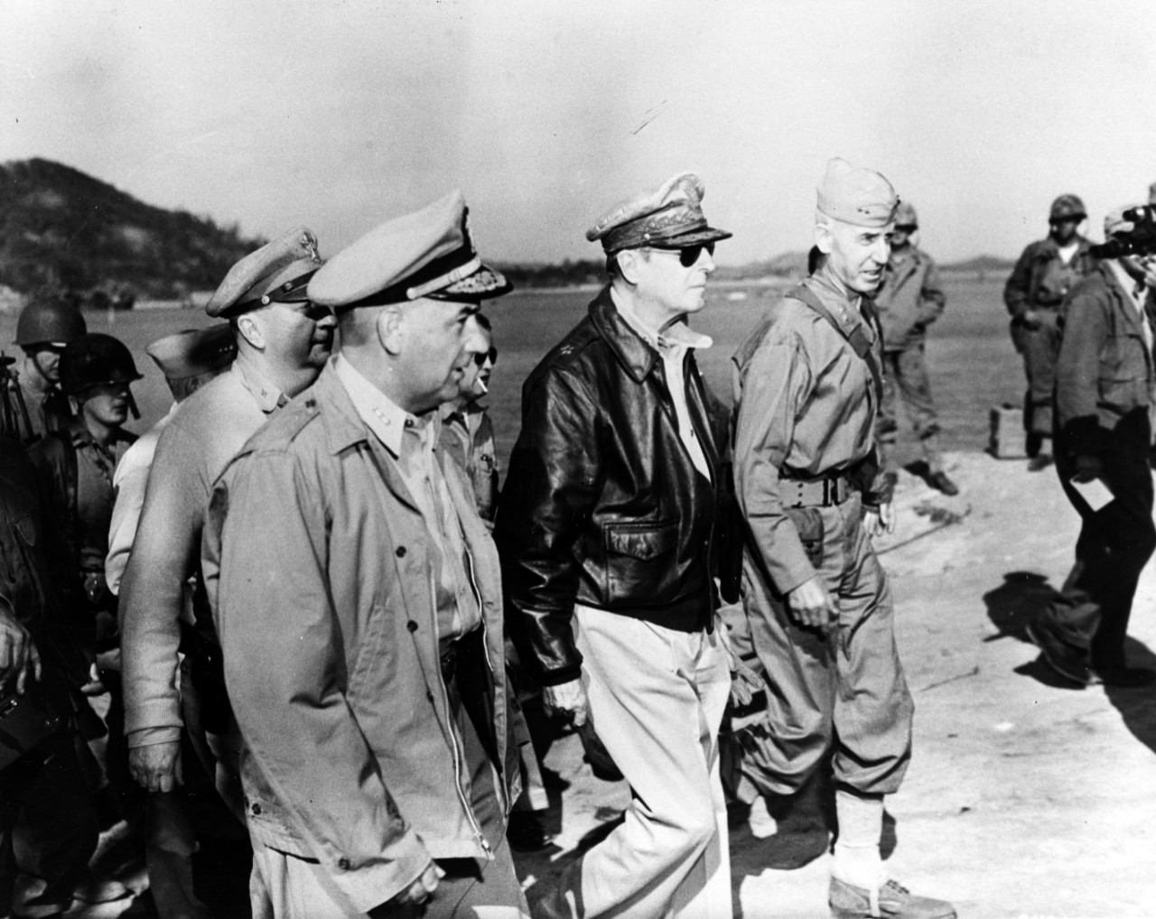 Senior U.S. commanders inspect the Inchon port area, 16 September 1950.