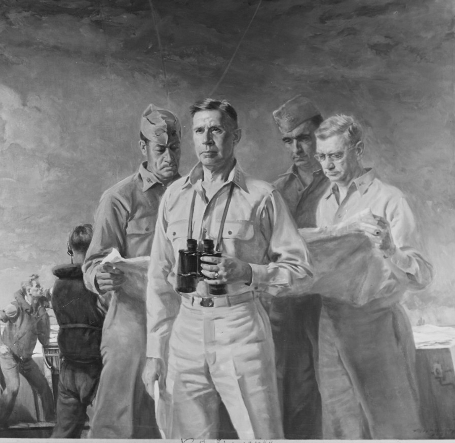 Painting depicting Admiral Spruance surrounded by his staff. 