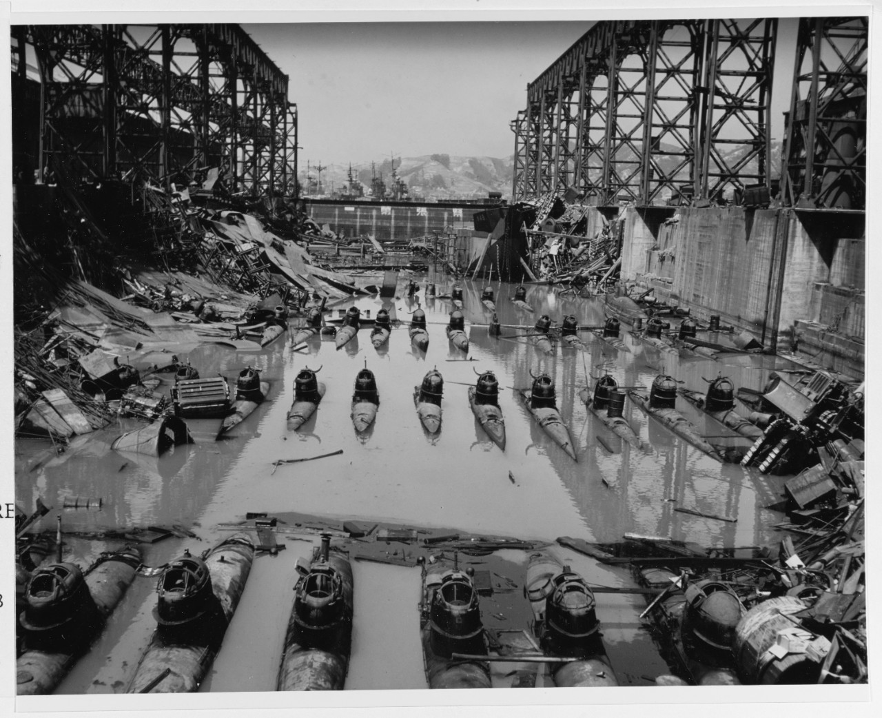 Photo of Japanese midget submarines in a dry dock. 
