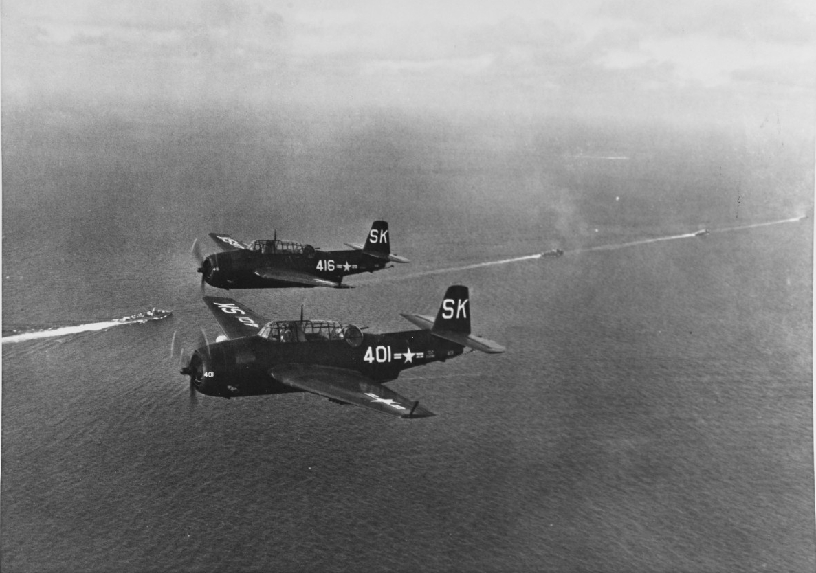 Two aircraft flying in formation. 