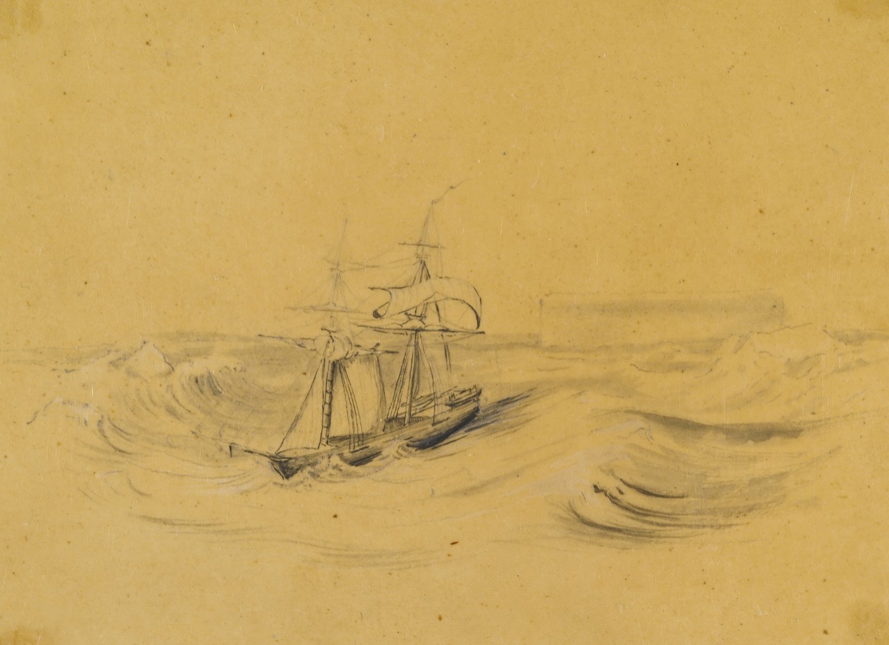 Drawing of Porpoise in a gale attributed to G. M. Totten, c. 1840. (98-089-AC)