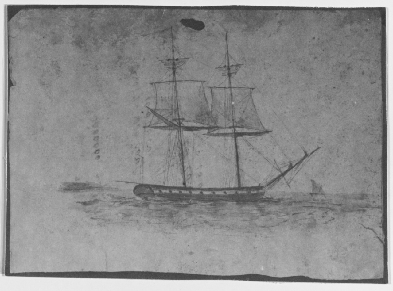 Sketch of Epervier by artist William Lewis, who was lost when the ship went missing in 1815. (NH 54244)