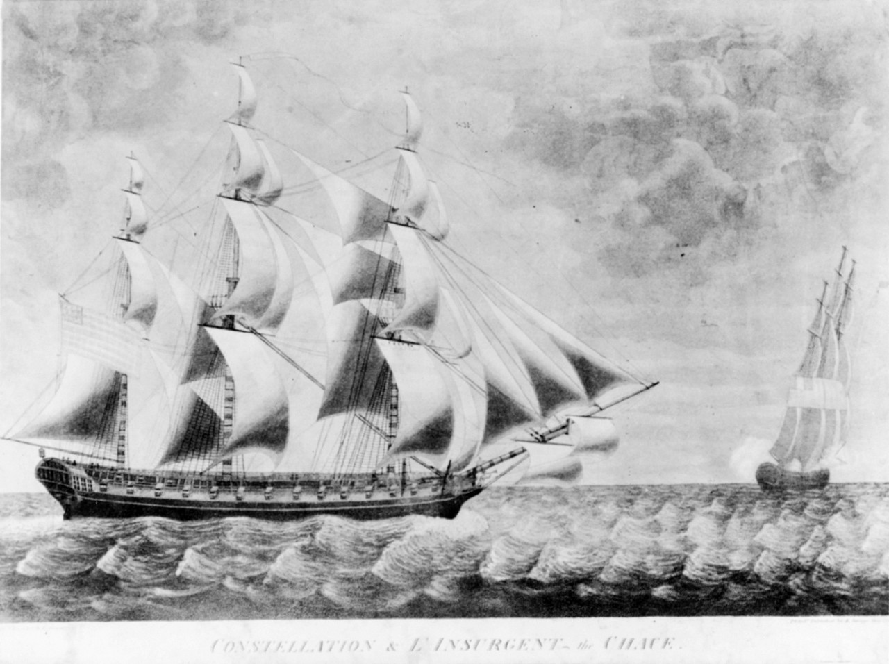 USS Constellation chasing the French ship L'Insurgente on 9 February 1799