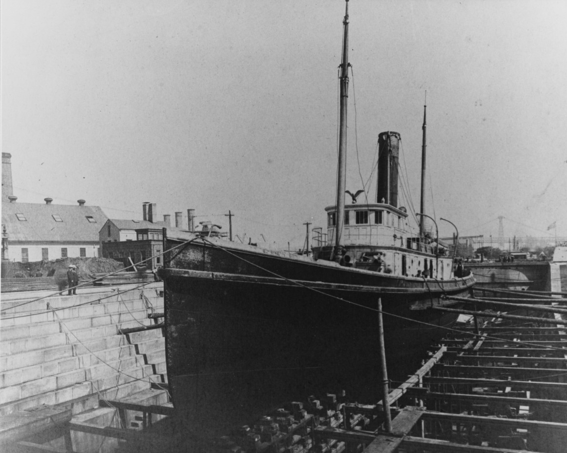 Photo of Tug Nina prior to undocking at the New York Navy Yard, 19 August 1905. (NH 44705)