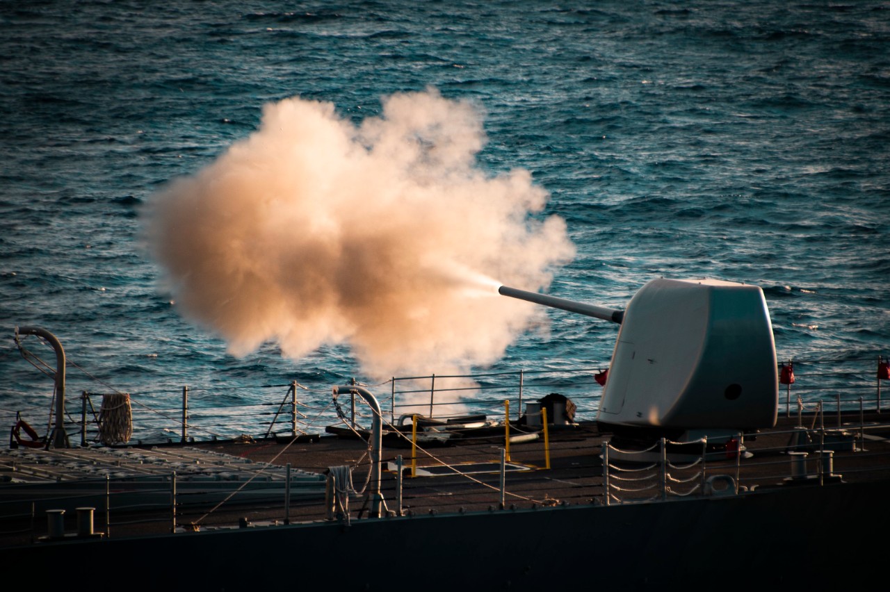 PACIFIC OCEAN (Feb. 9, 2022) The Ticonderoga-class guided-missile cruiser USS Lake Champlain (CG 57) conducts a live-fire exercise, Feb. 9, 2022, in the Pacific Ocean. Lake Champlain is underway with the Carl Vinson Carrier Strike Group and is cu...