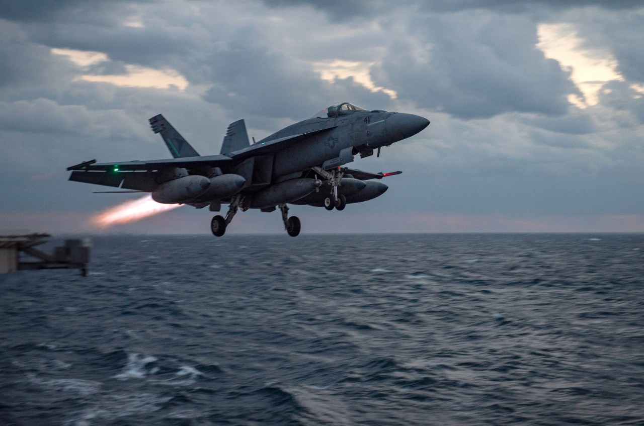 IONIAN SEA (March 10, 2022) An F/A-18E Super Hornet attached to the ÒSunlinersÓ of Strike Fighter Squadron (VFA) 81 launches from the flight deck of the Nimitz-class aircraft carrier USS Harry S. Truman (CVN 75) in the Ionian Sea, March 10, 2022....