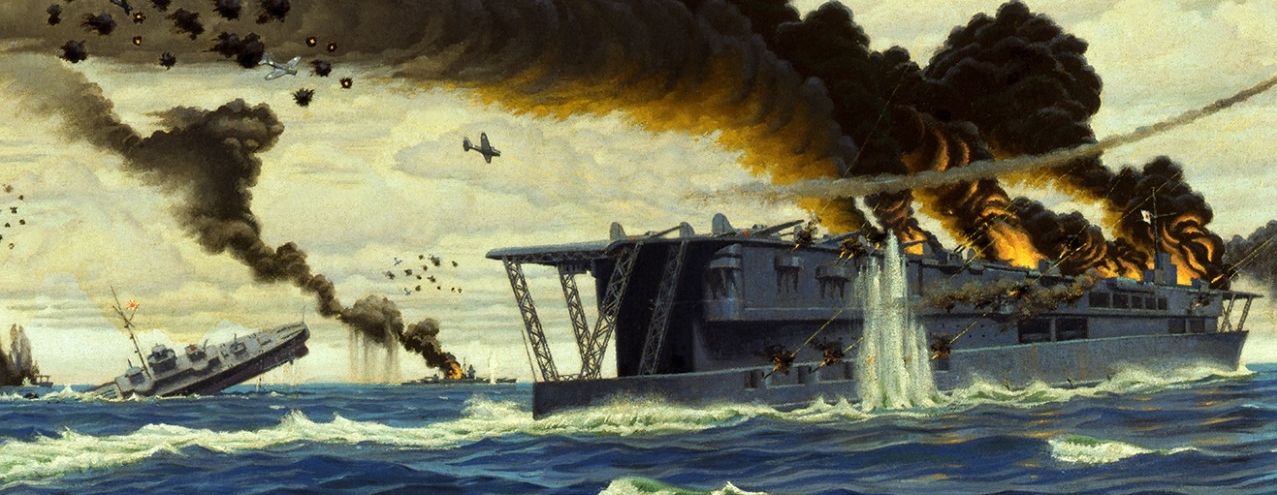 Accession 88-188-AH: Dive Bombing Japanese Carriers, painting by Griffith Baily Coale
