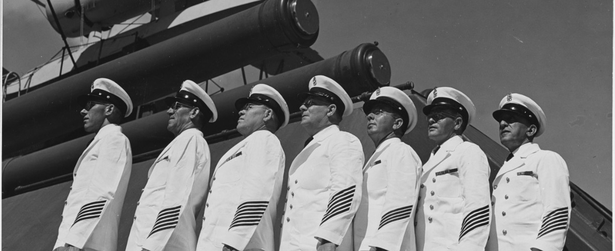 Photo NH 51890. Seven veteran chief petty officers, circa 1941, USS Pennsylvania (BB-38).