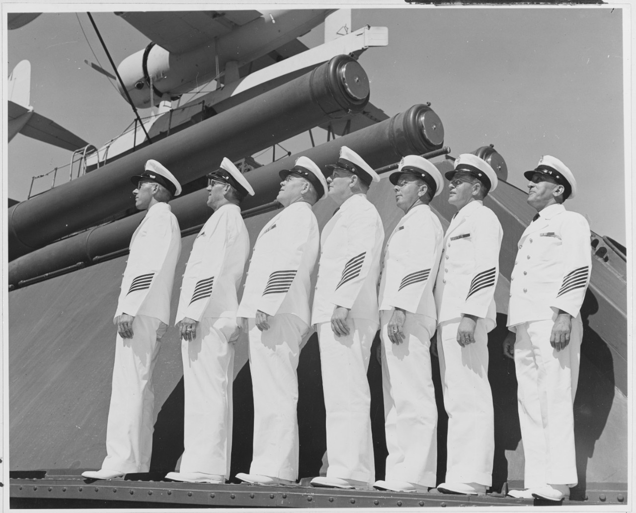Seven Veteran chief petty Officers of the U.S.S. Pennsylvania of the United States Pacific Fleet prove the ancient adage: "men make the Navy"