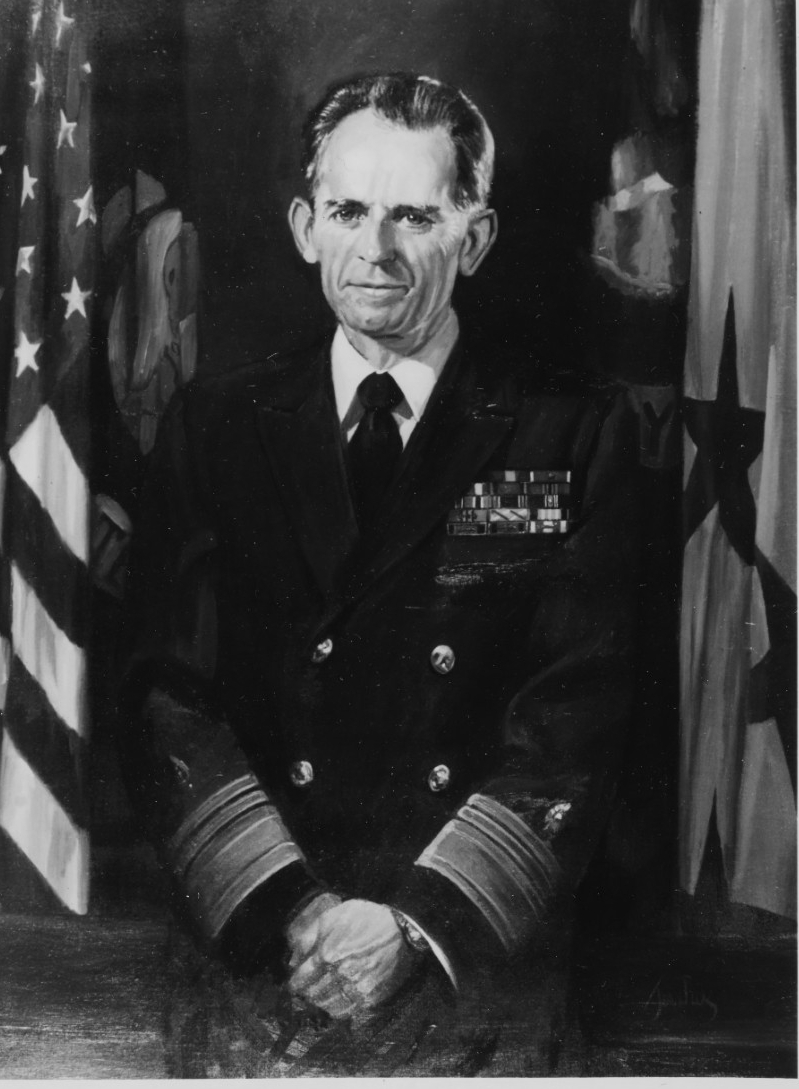 painting of a man with is hands crossed in a Navy uniform