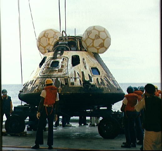 Apollo 13 Command Module recovery after splashdown