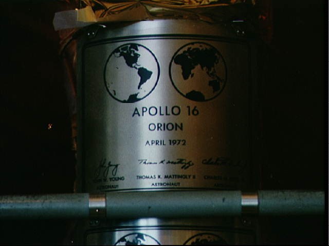 View of Replica of the Plaque Left on Moon by Apollo 16 Crew