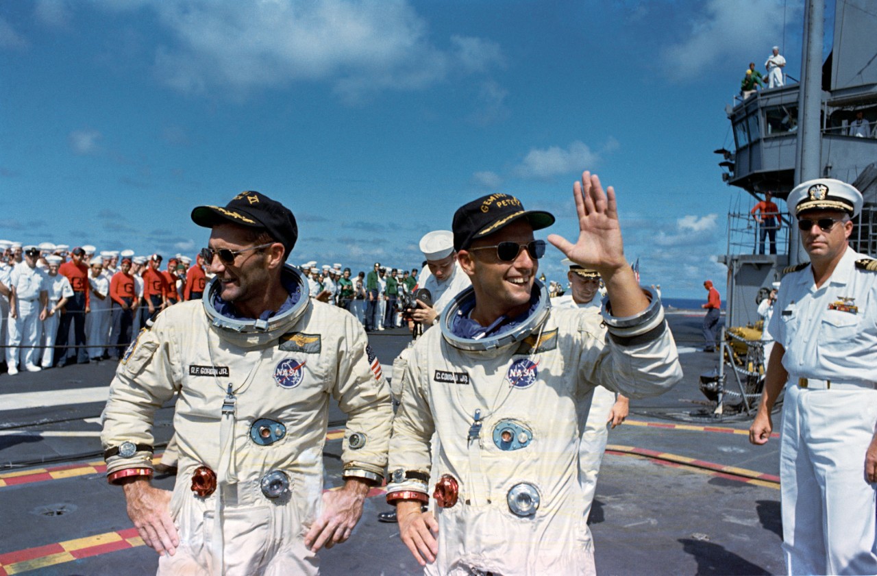 The Gemini 11 Prime Crew on Recovery Ship USS Guam