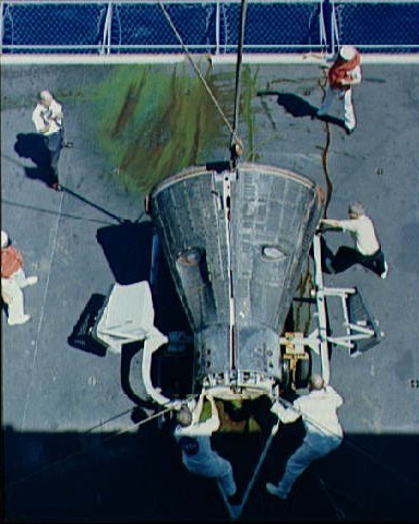Gemini 11 spacecraft on the deck of the USS Guam