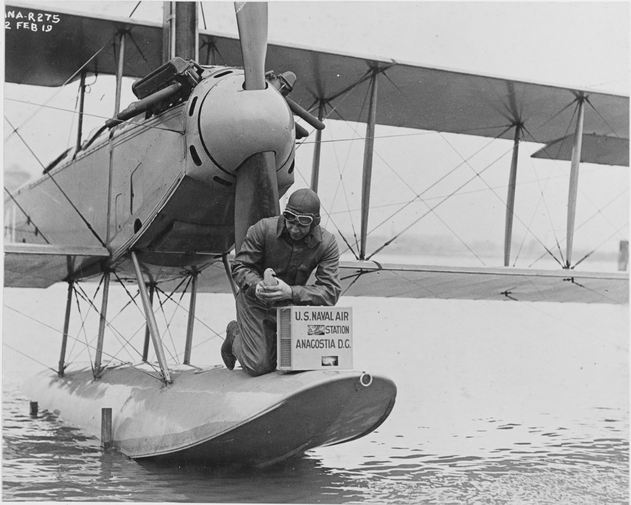 Releasing the Carrier Pigeons from seaplane, U.S. Naval Air Station, Anacostia, Washington, D.C. February 12, 1919.