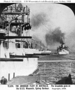 NH 100336: Battleships of the fleet in Sydney harbor, Australia.