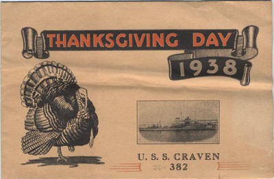 Thanksgiving Day 1938, U.S.S. Craven 382.