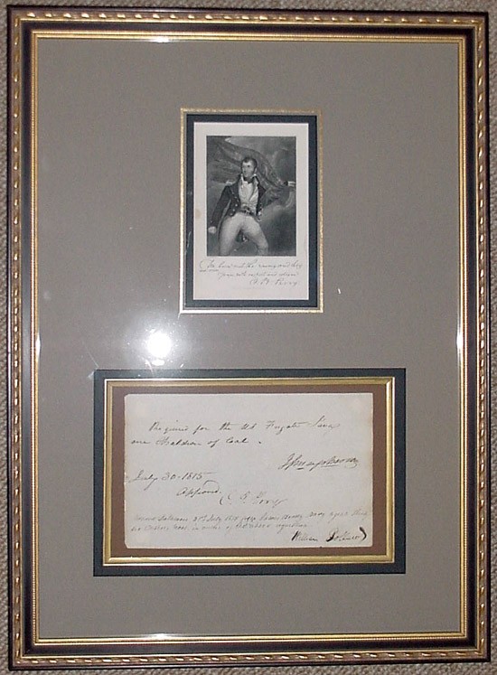 An autographed engraving of Oliver Hazard Perry 