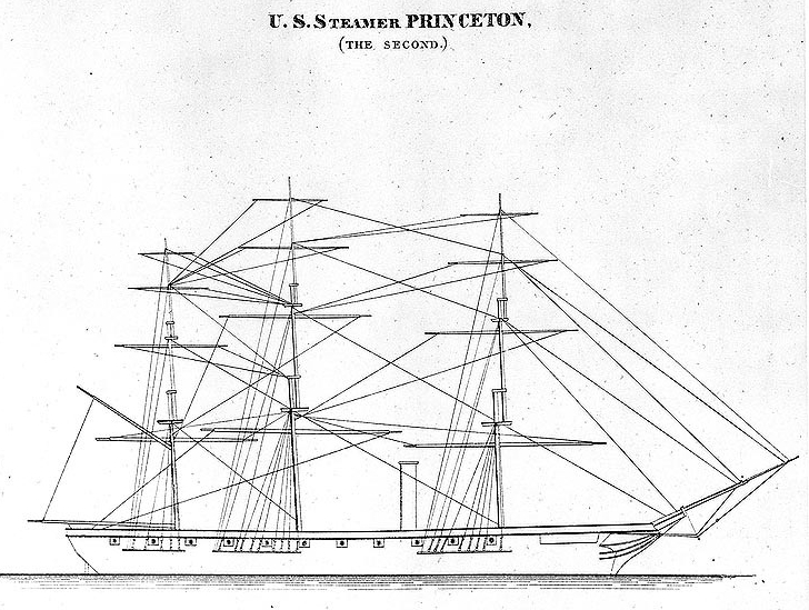 Princeton (1852-1866). Spar plan, copied from Charles B. Stuart's 1853 book Naval & Mail Steamers of the United States. U.S. Naval History and Heritage Command Photograph. (NH 74700) 