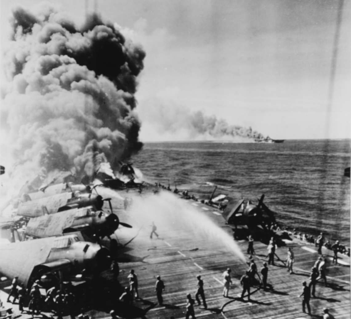 USS Belleau Wood (CVL-24) was burning 