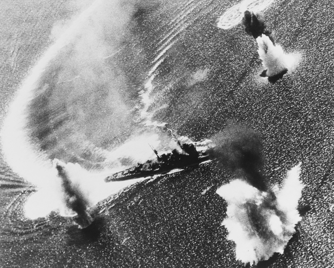 Japanese cruiser Nachi under air attack