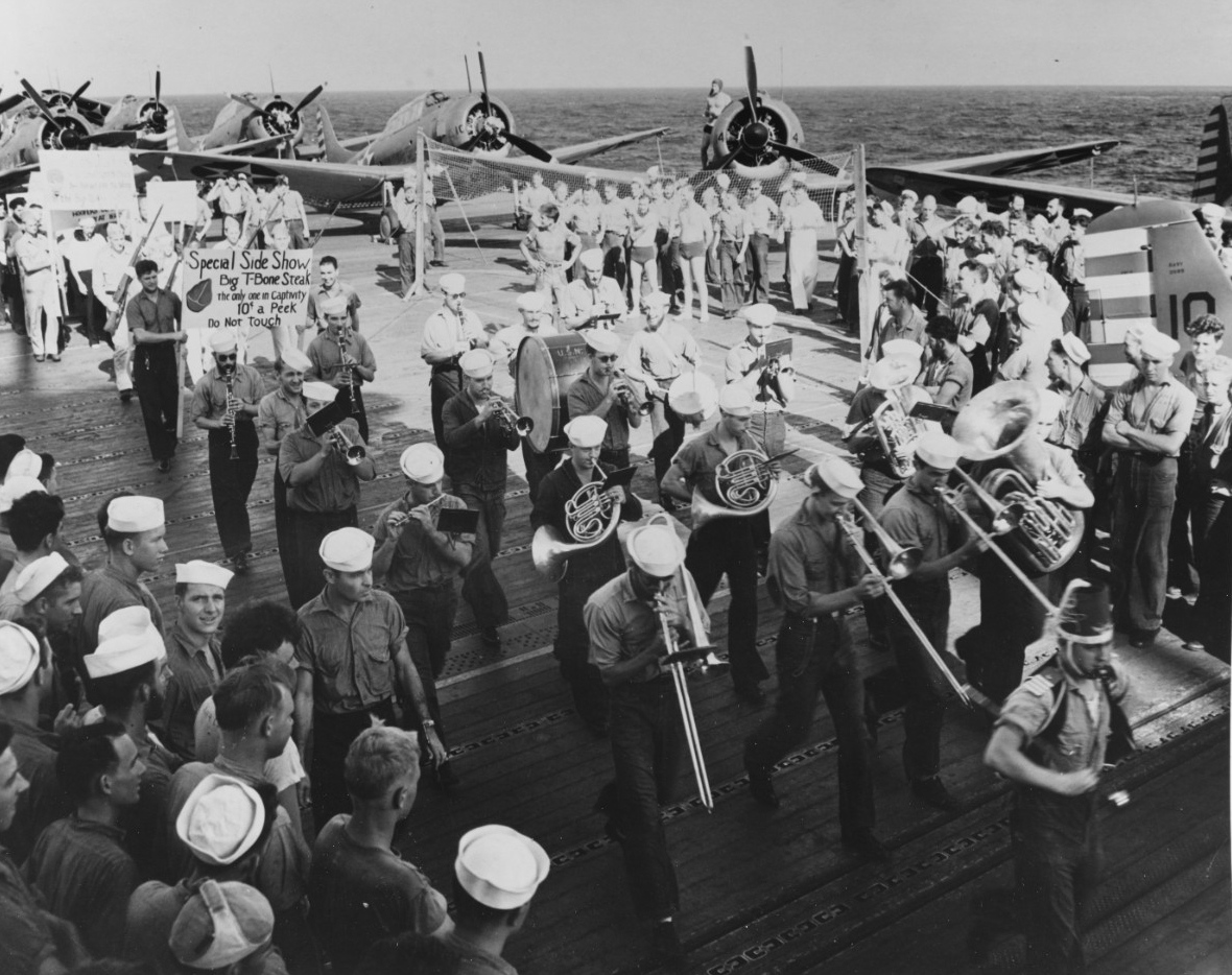 USS Yorktown (CV-5) parade on the flight deck