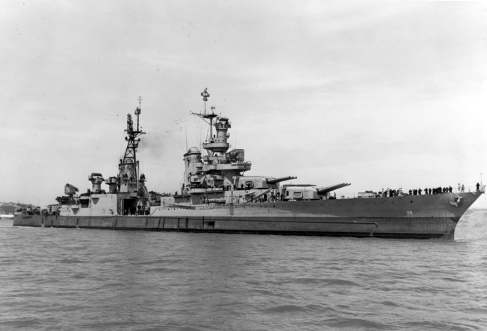 USS Indianapolis (CA-35) off Mare Island, 10 July 1945