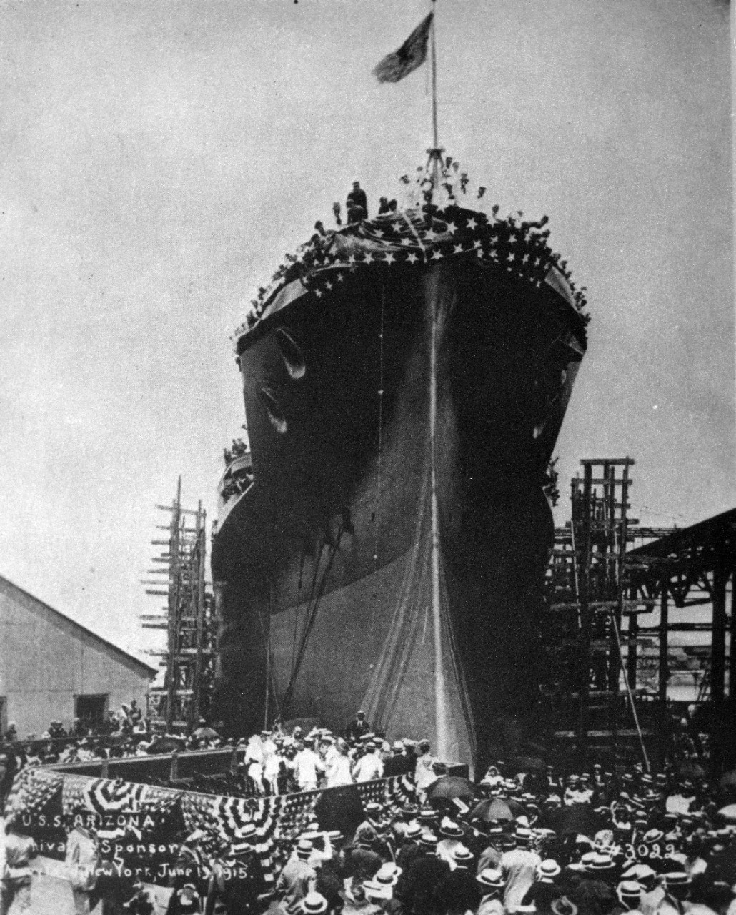 Launch of battleship Arizona (BB-39)