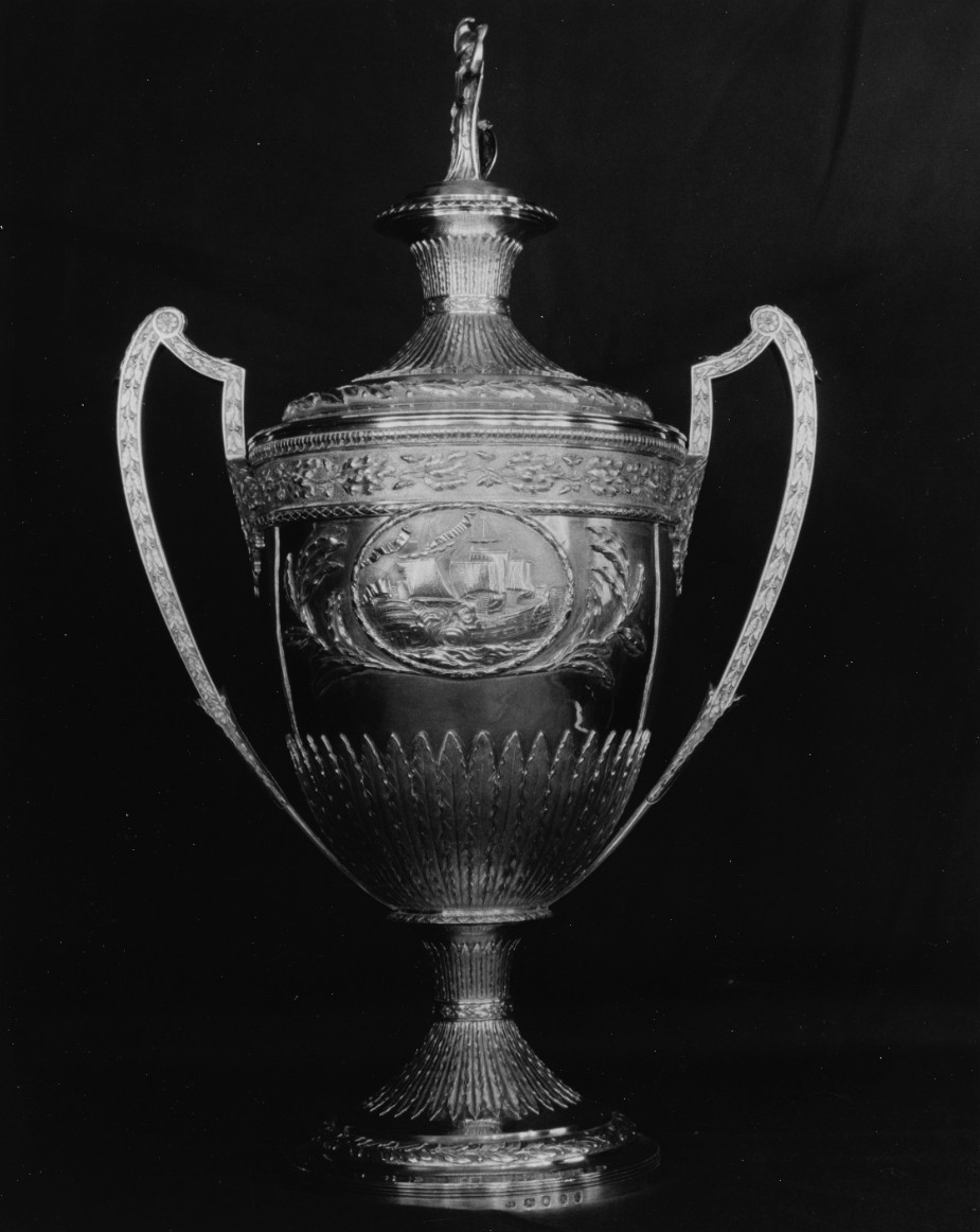 Back view of silver urn presented to Captain Thomas Truxtun