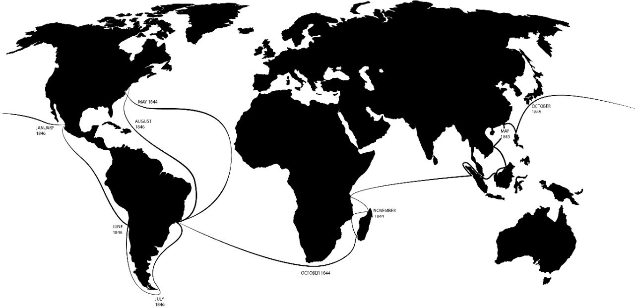 Map of USS Constitution round-the-world cruise, 1844-46